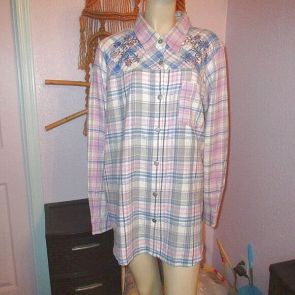 Blair Tops - Blair Embroidered Flannel Shirt Size 2X Patchwork Button Up Countrycore Cottage